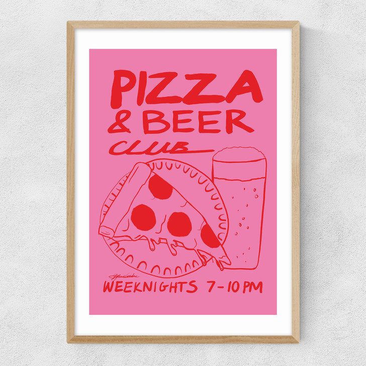 Pizza & Beer Club Narrow Oak Frame