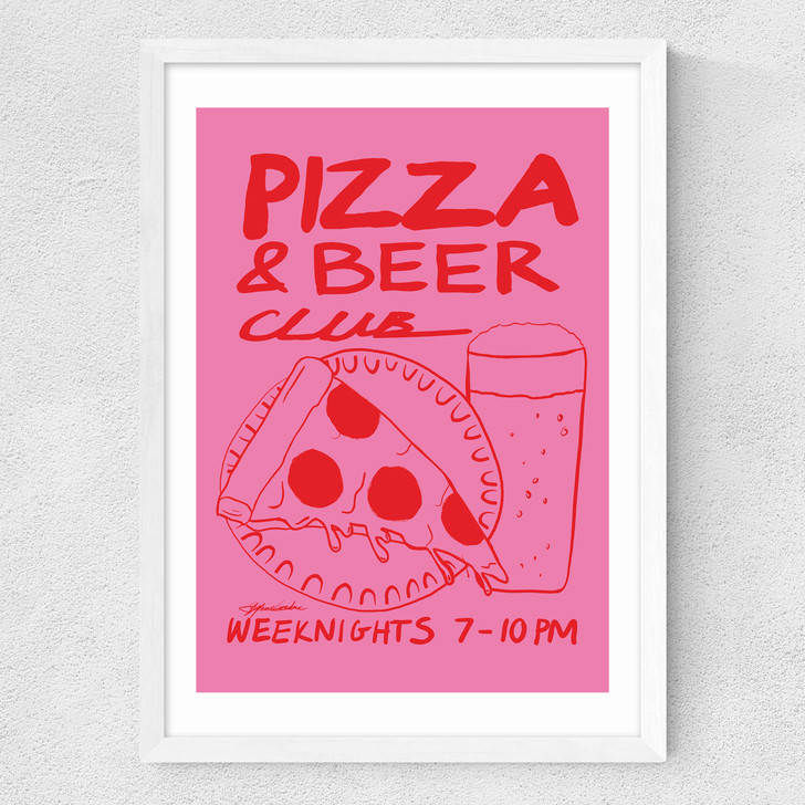 Pizza & Beer Club Medium White Frame