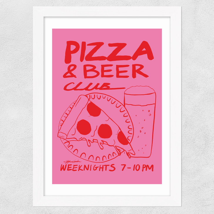 Pizza & Beer Club Wide White Frame