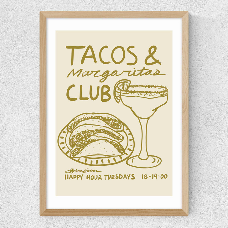 Tacos & Margarita Club Medium Oak Frame