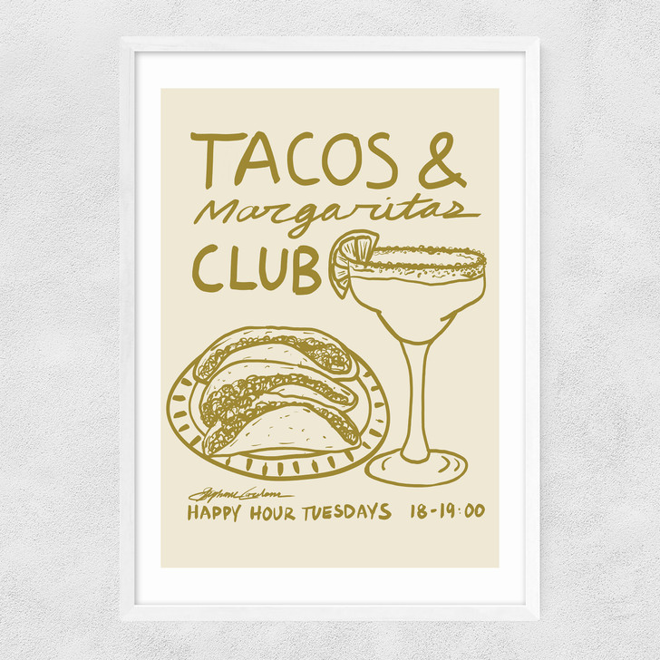 Tacos & Margarita Club Narrow White Frame