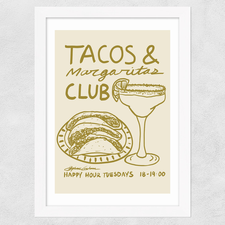 Tacos & Margarita Club Wide White Frame