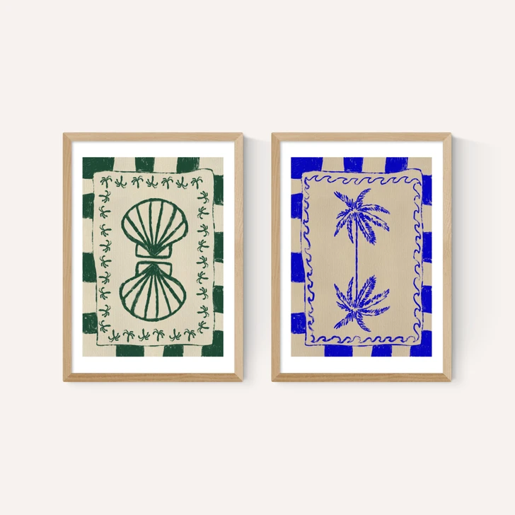 Coastal Charm And Seashell Diptych