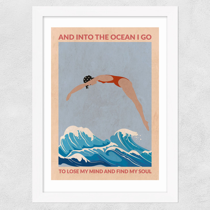 Into the Ocean I Go Wide White Frame