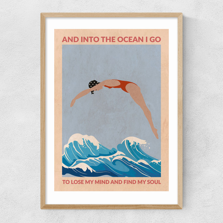 Into the Ocean I Go Narrow Oak Frame