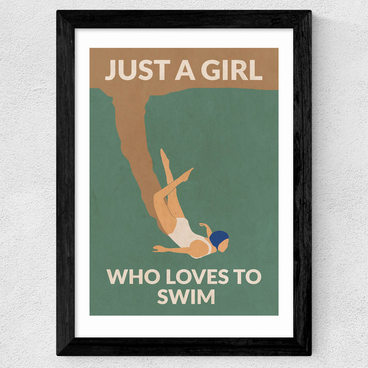 Just a Girl who Loves to Swim Wide Black Frame