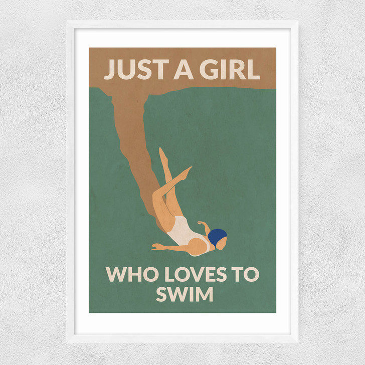 Just a Girl who Loves to Swim Narrow White Frame