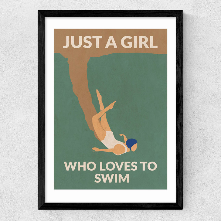 Just a Girl who Loves to Swim Medium Black Frame