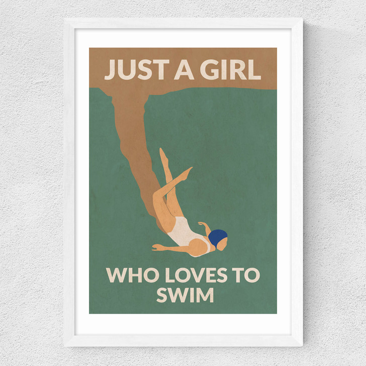 Just a Girl who Loves to Swim Medium White Frame