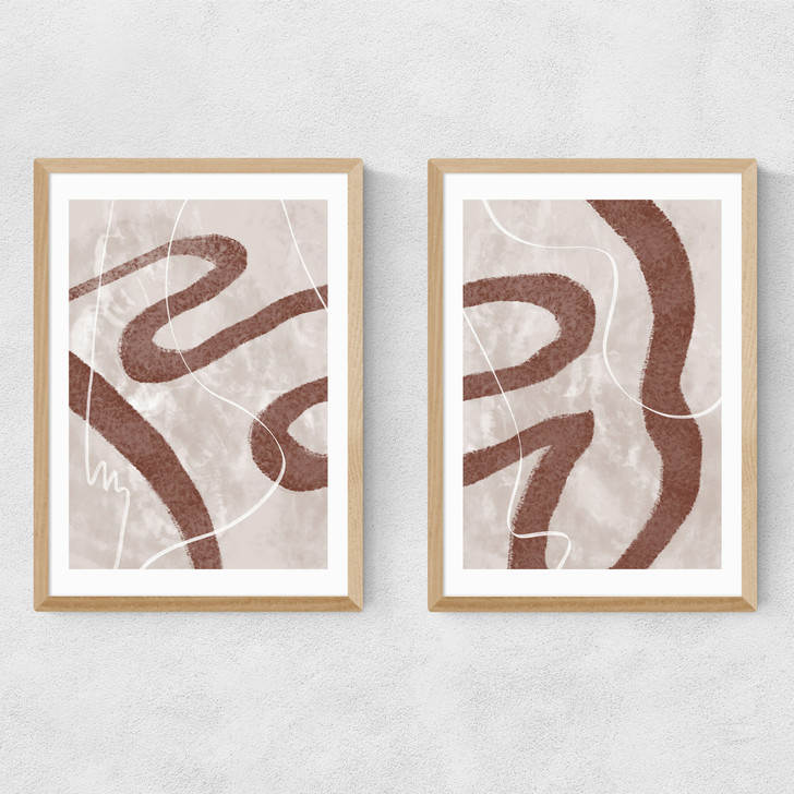 Abstract Fuzz Diptych Narrow Oak Frame