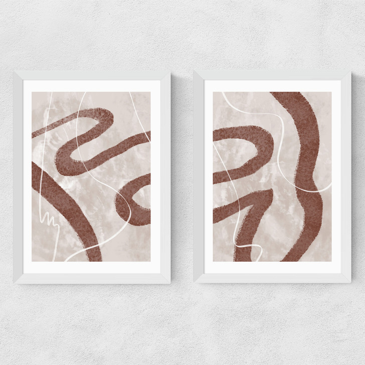 Abstract Fuzz Diptych Medium White Frame