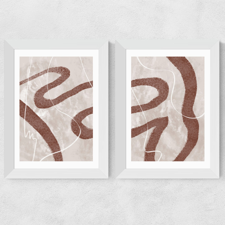 Abstract Fuzz Diptych Wide White Frame
