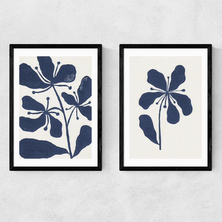Whimsical Blossoms Diptych Narrow Black Frame