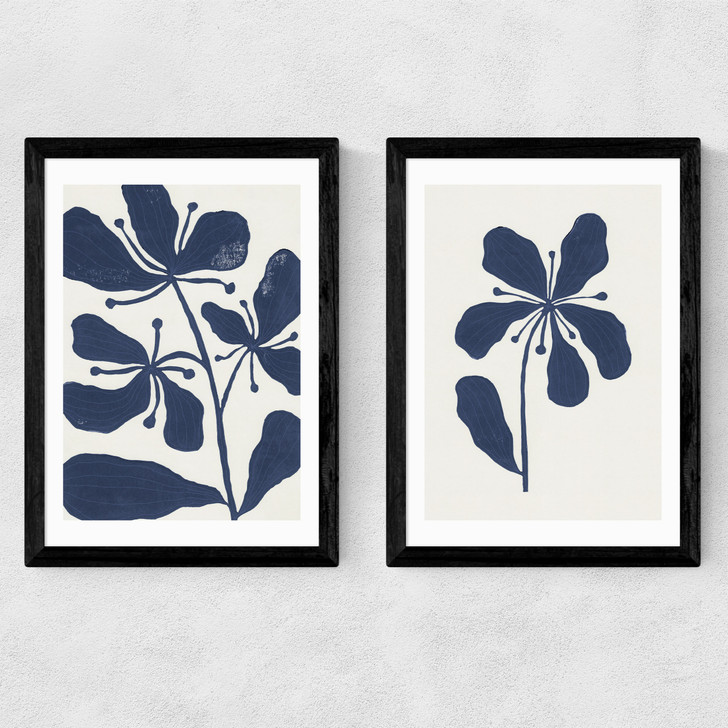 Whimsical Blossoms Diptych Medium Black Frame