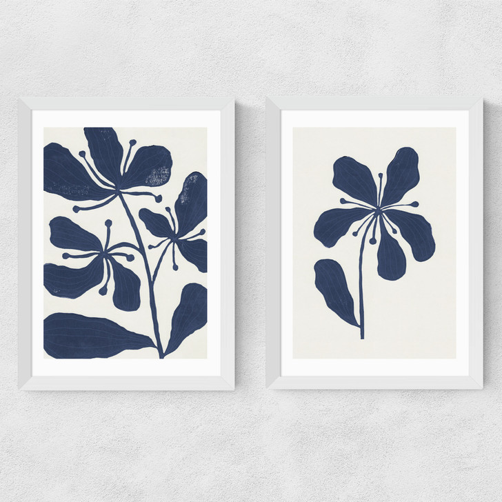 Whimsical Blossoms Diptych Medium White Frame