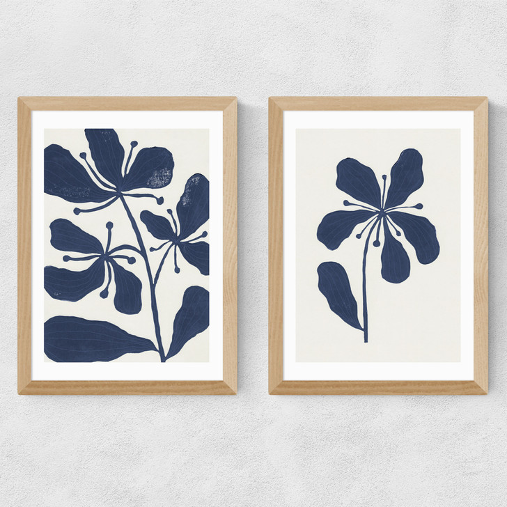 Whimsical Blossoms Diptych Medium Oak Frame