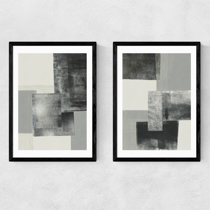 Monochrome Blocks Diptych Narrow Black Frame