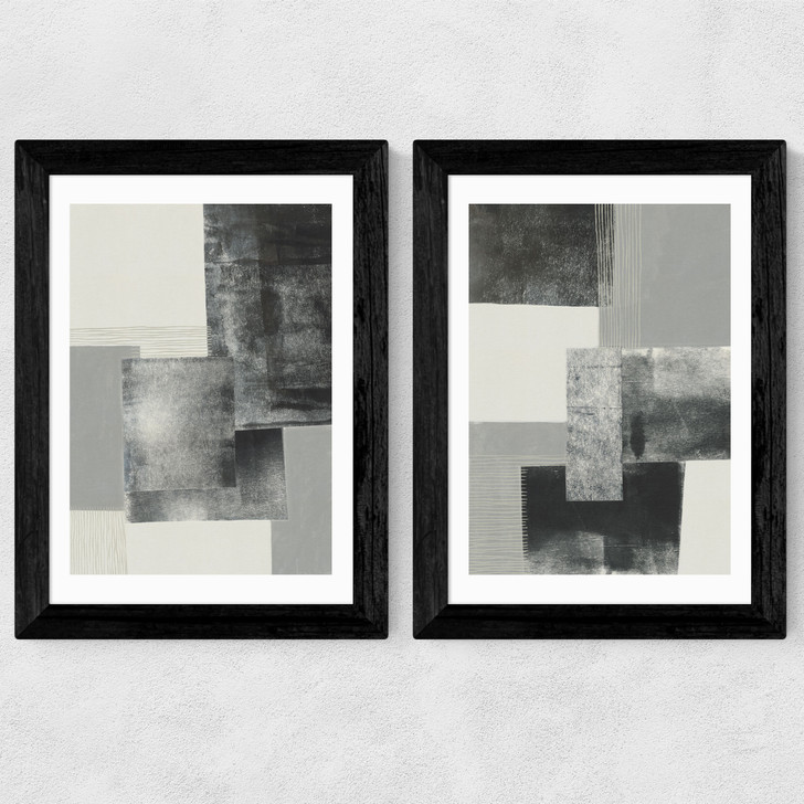 Monochrome Blocks Diptych Wide Black Frame