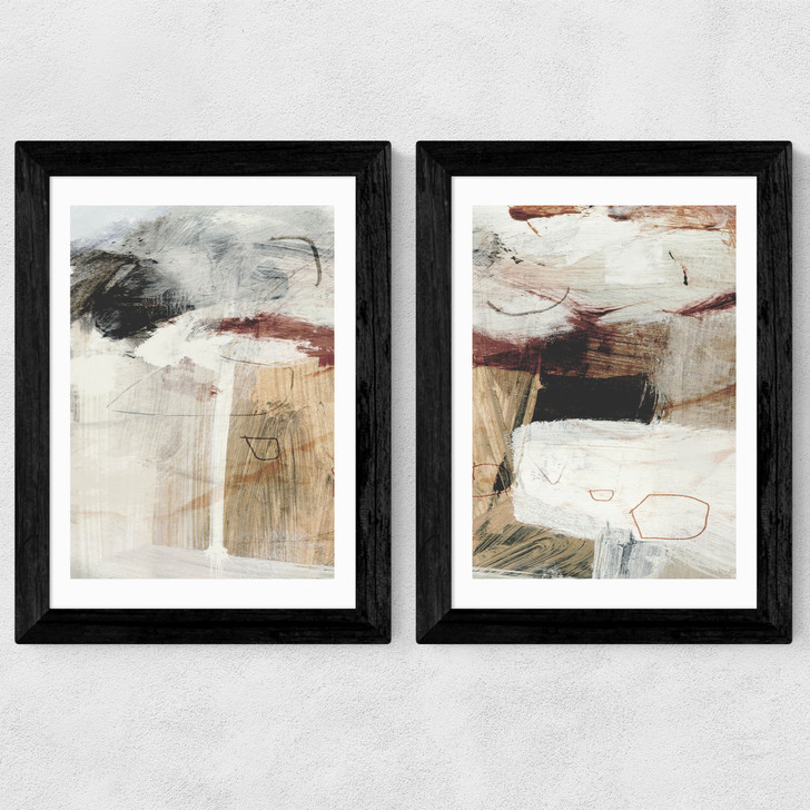 Marked Surface Diptych Wide Black Frame