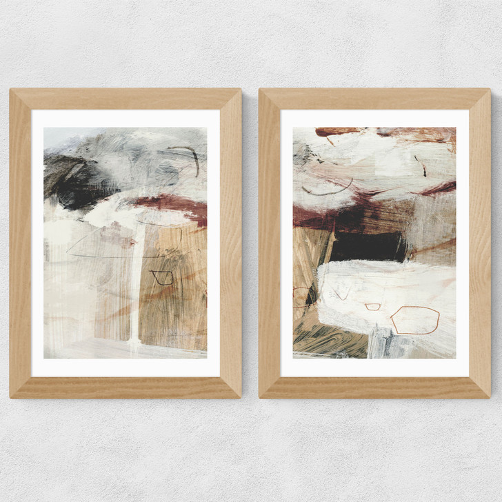Marked Surface Diptych Wide Oak Frame