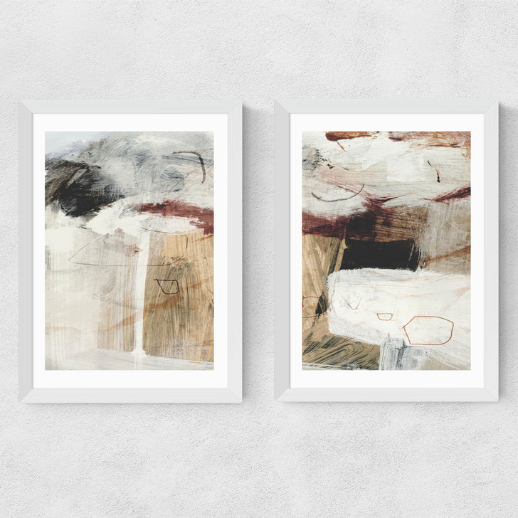 Marked Surface Diptych Medium White Frame
