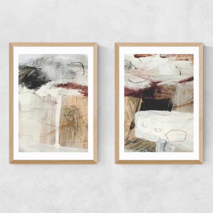 Marked Surface Diptych Narrow Oak Frame