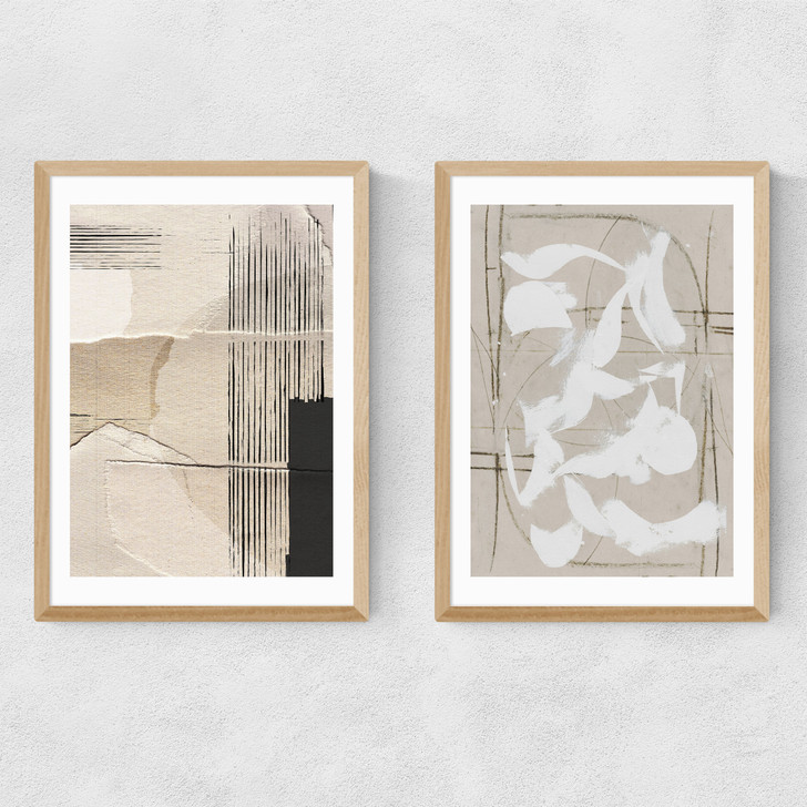 Paper Abstract Diptych Narrow Oak Frame