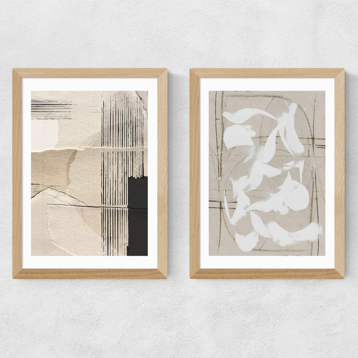 Paper Abstract Diptych Medium Oak Frame