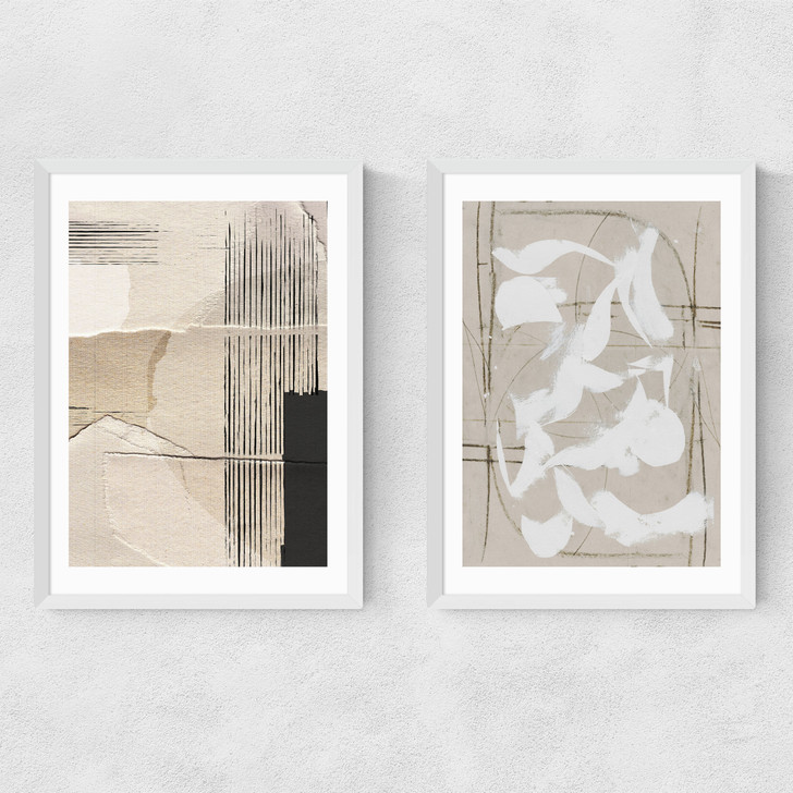 Paper Abstract Diptych Narrow White Frame