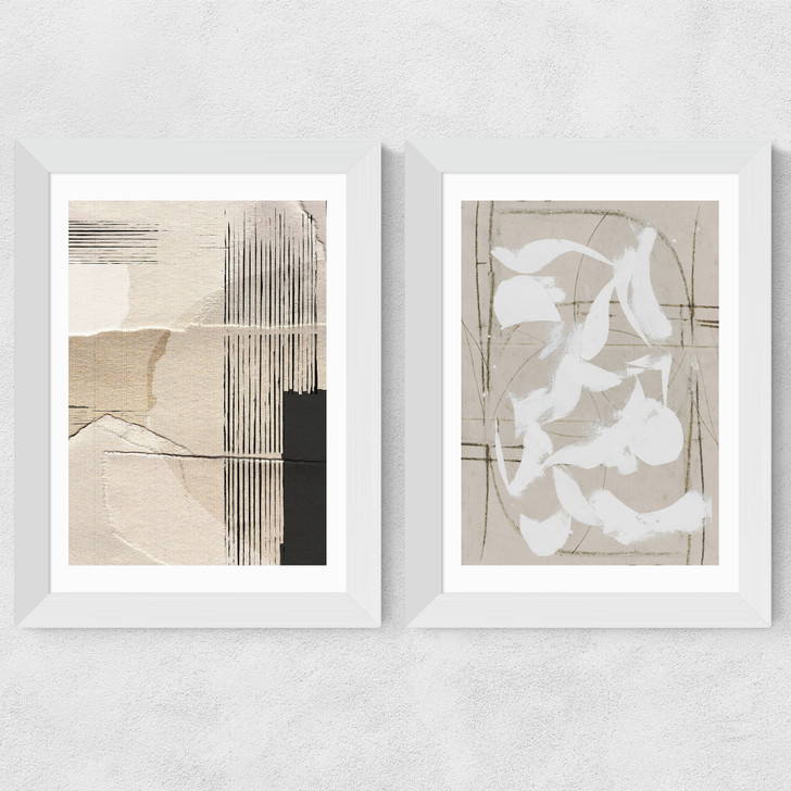 Paper Abstract Diptych Wide White Frame