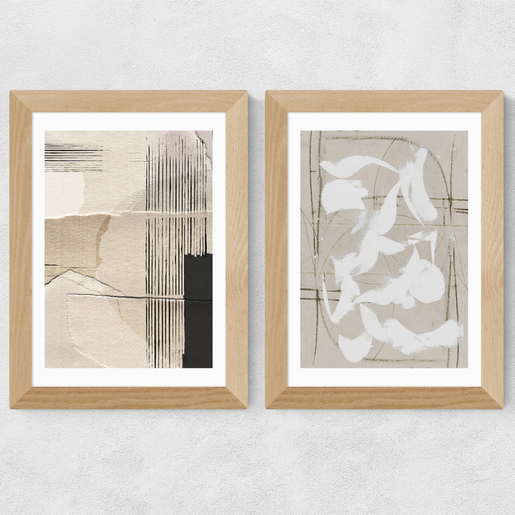 Paper Abstract Diptych Wide Oak Frame
