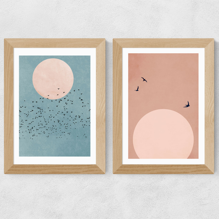 Fly Away Diptych Wide Oak Frame