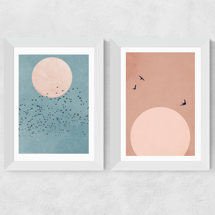 Fly Away Diptych Wide White Frame