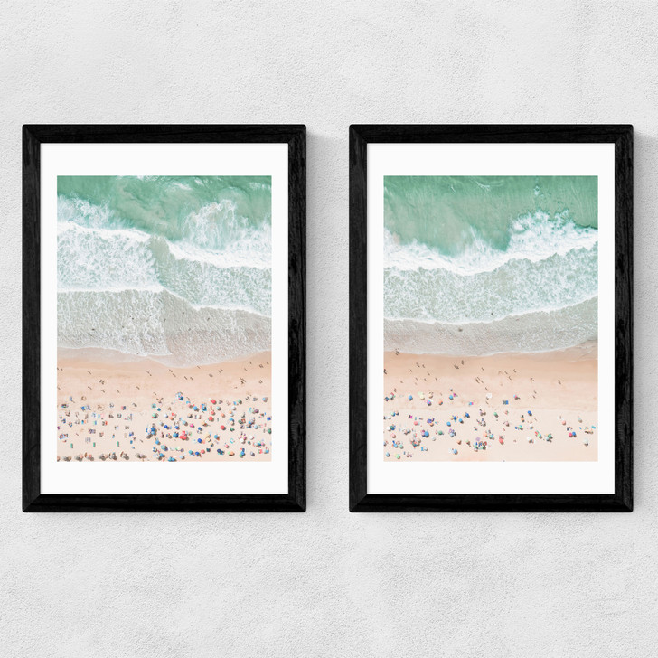 Aerial Beach Diptych Medium Black Frame