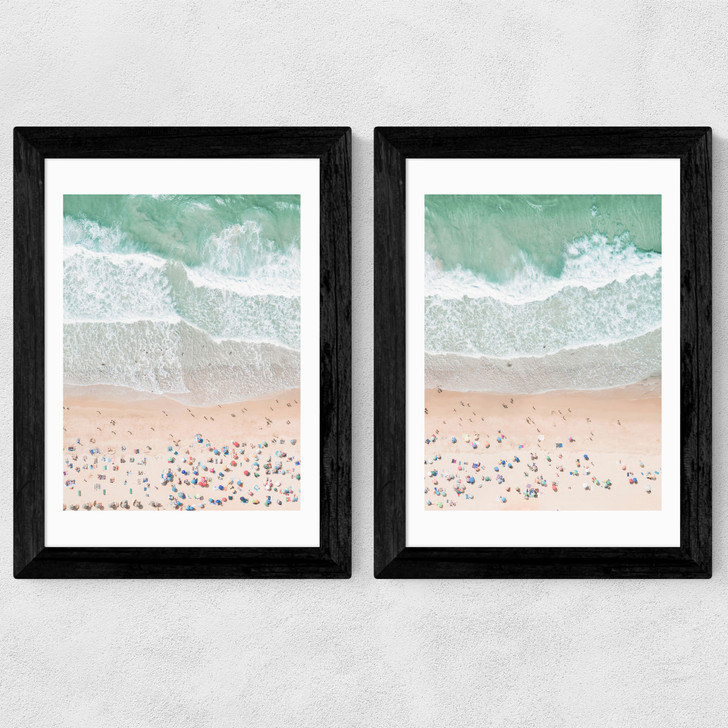 Aerial Beach Diptych Wide Black Frame
