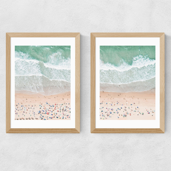 Aerial Beach Diptych Medium Oak Frame