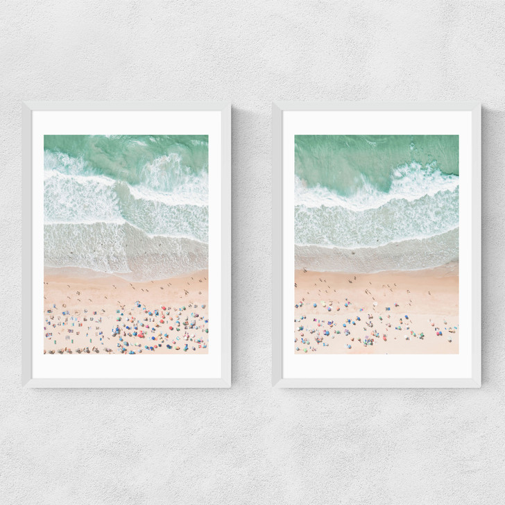 Aerial Beach Diptych Narrow White Frame