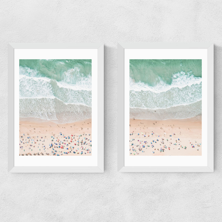 Aerial Beach Diptych Medium White Frame