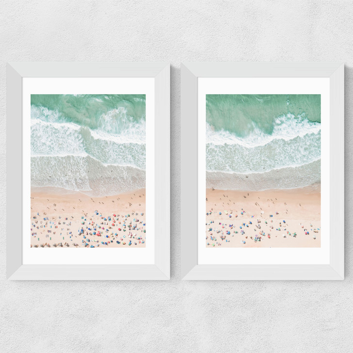 Aerial Beach Diptych Wide White Frame