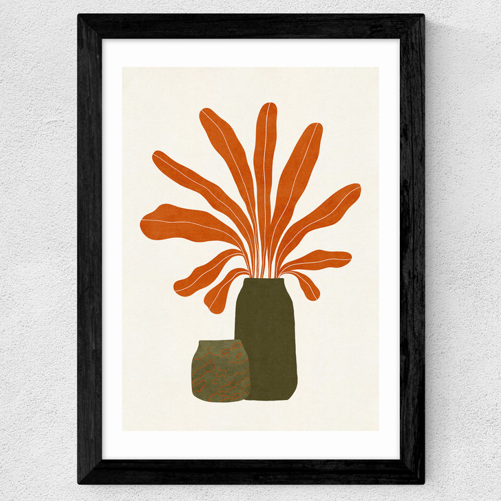 Two Green Vases & Orange Plant