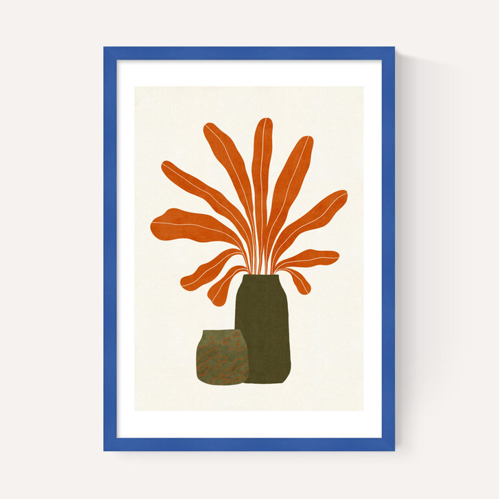 Two Green Vases & Orange Plant