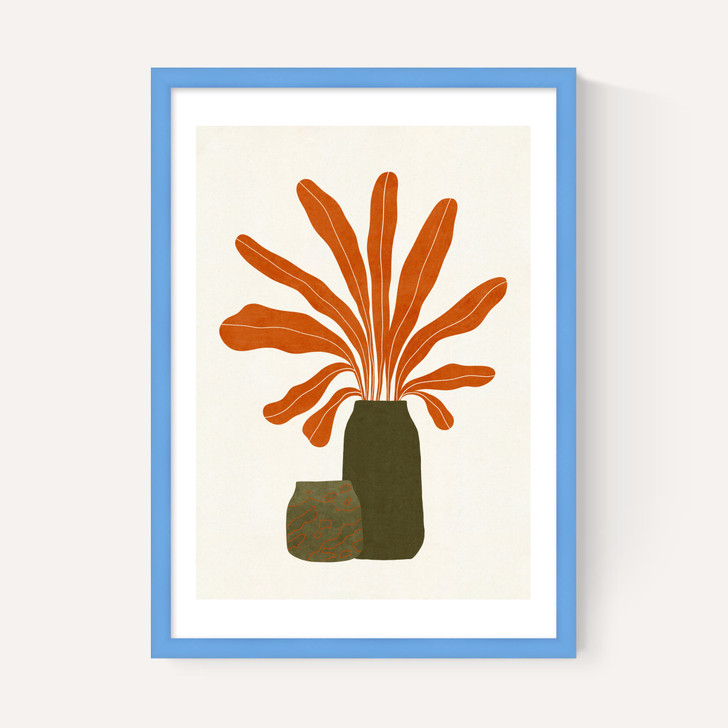 Two Green Vases & Orange Plant