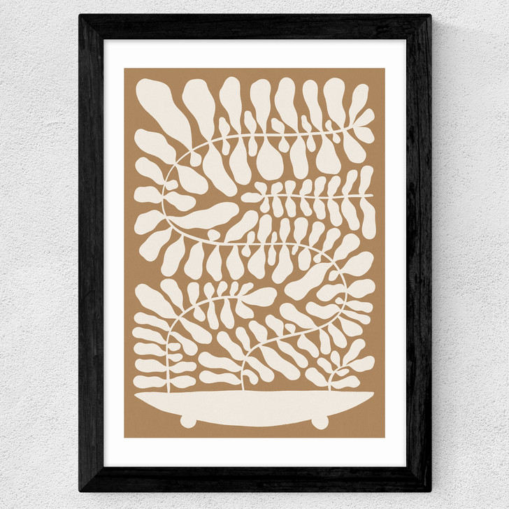 One Hundred Leaved Plant VII Brown Wide Black Frame