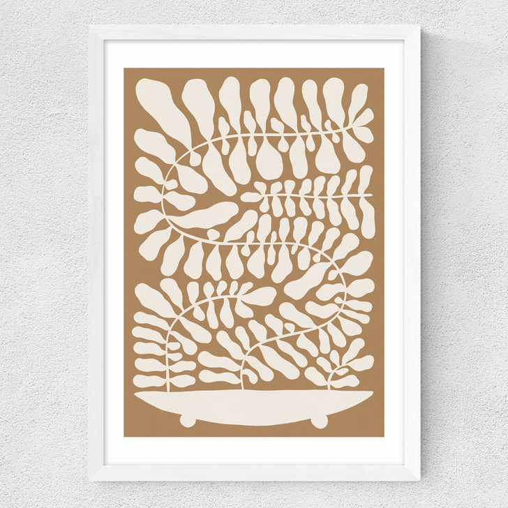 One Hundred Leaved Plant VII Brown Medium White Frame