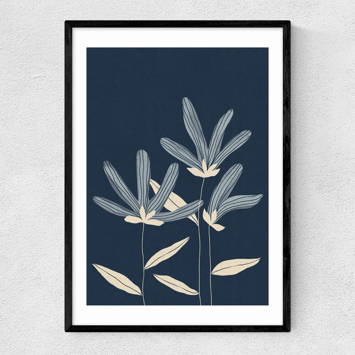 Three Flowers Narrow Black Frame