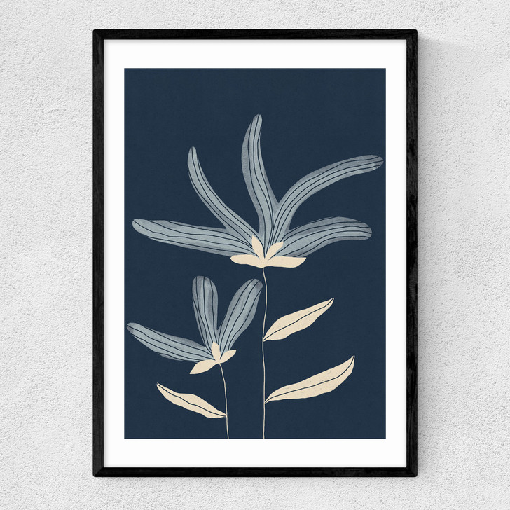Two Flowers Narrow Black Frame