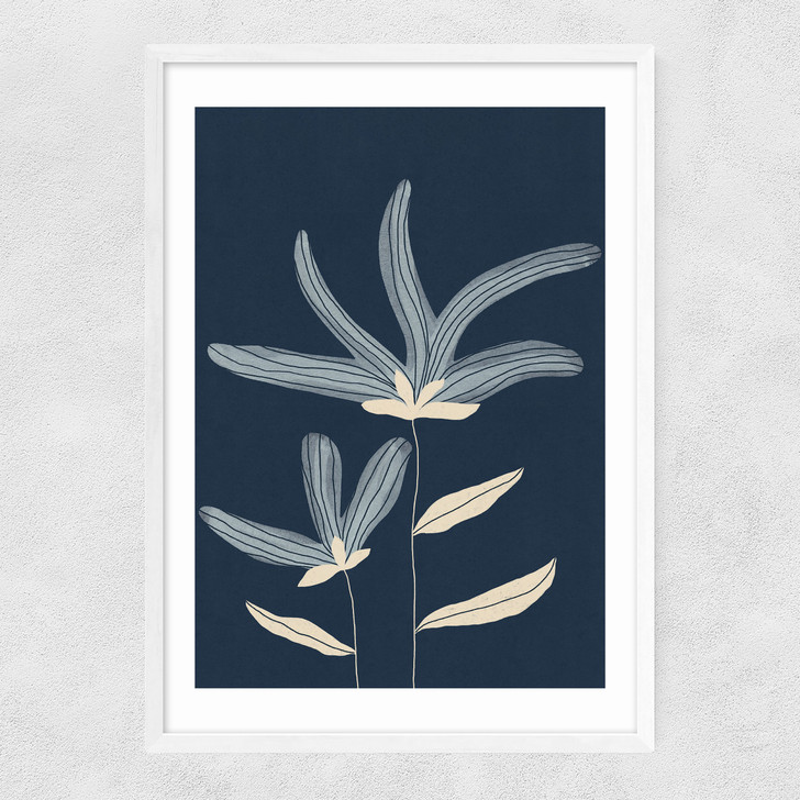 Two Flowers Narrow White Frame