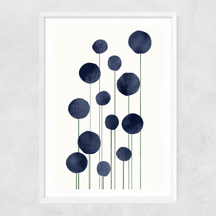 Water Flowers Narrow White Frame