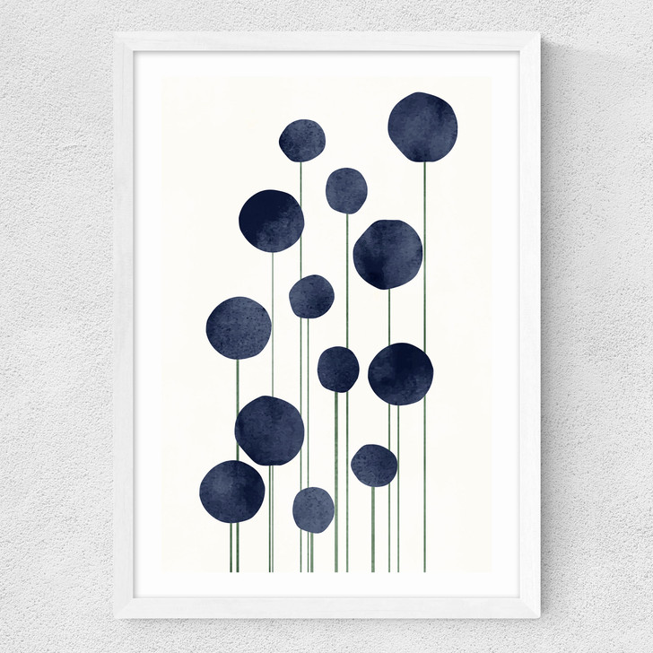 Water Flowers Medium White Frame