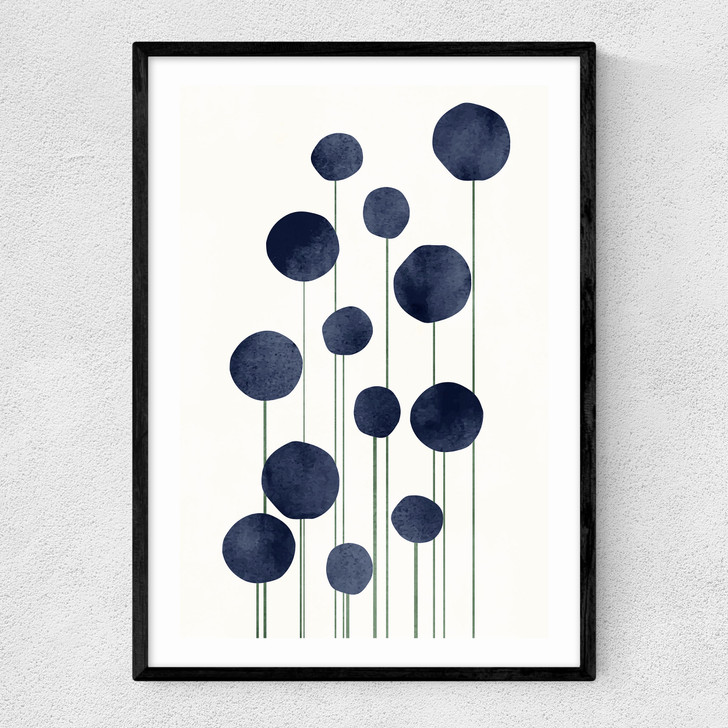 Water Flowers Narrow Black Frame